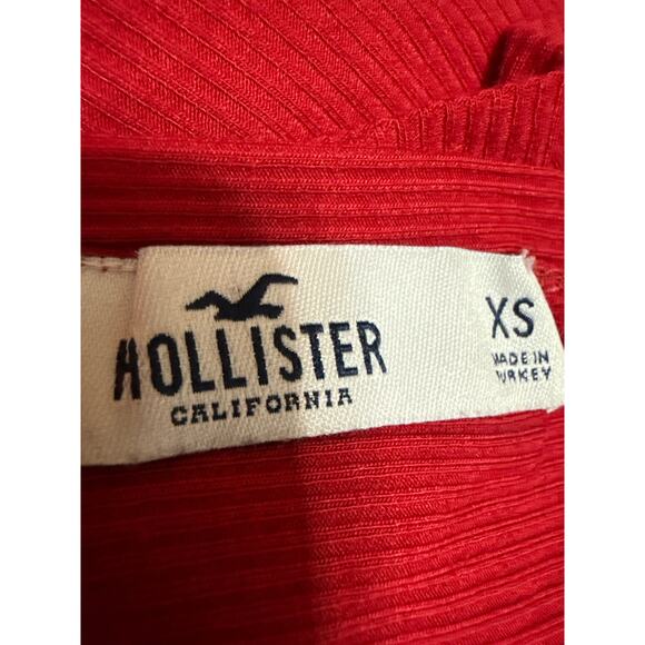 Hollister Red Ribbed Knit Short Sleeve Open Twist Back T Shirt Crop Top Size XS - Picture 3 of 4